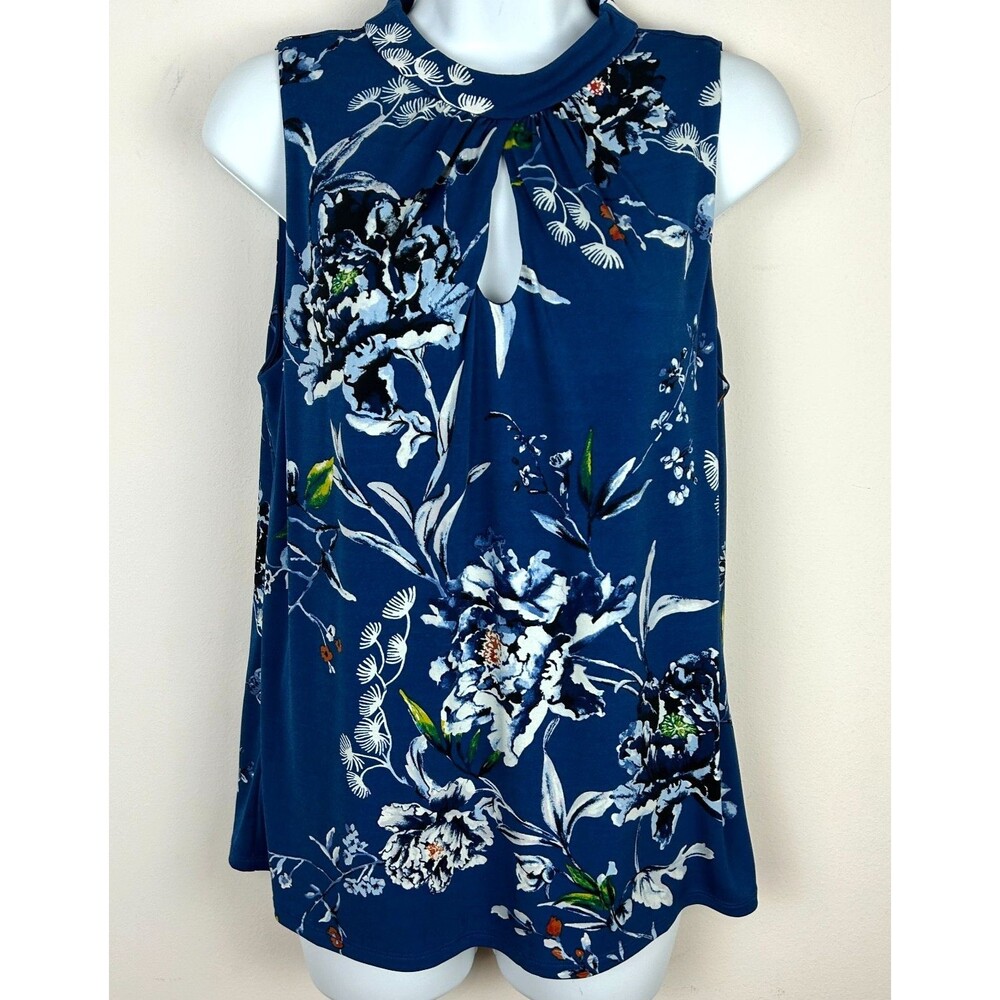 White House Black Market Blue WHBM Floral Sleeveless Top Size S - Picture 15 of 16